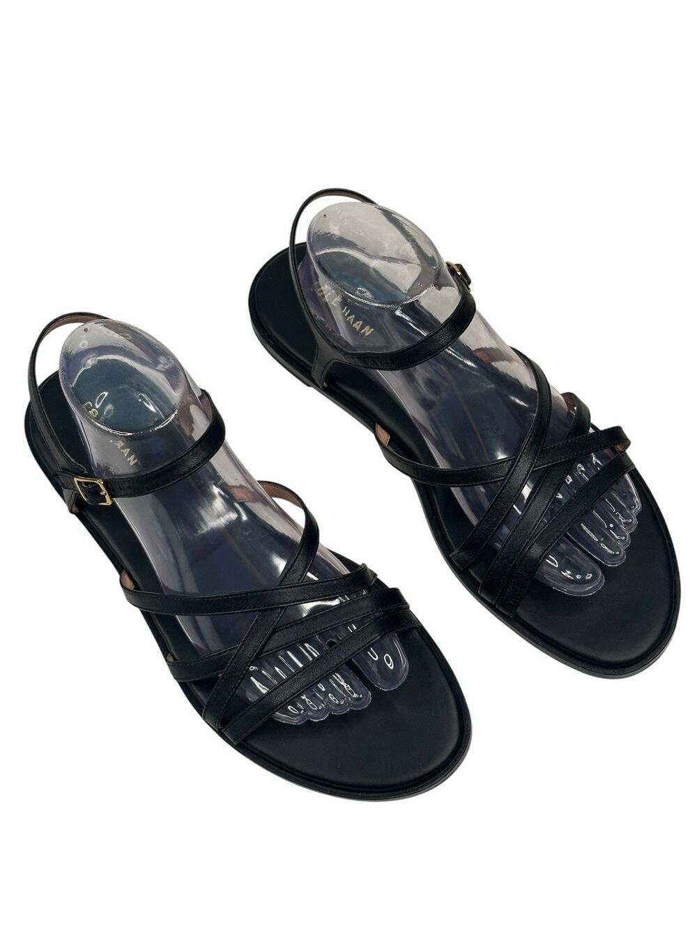 Cole Haan Flynn Strappy Black Leather Sandals Ankle Strap Womens 10.5B New $140
